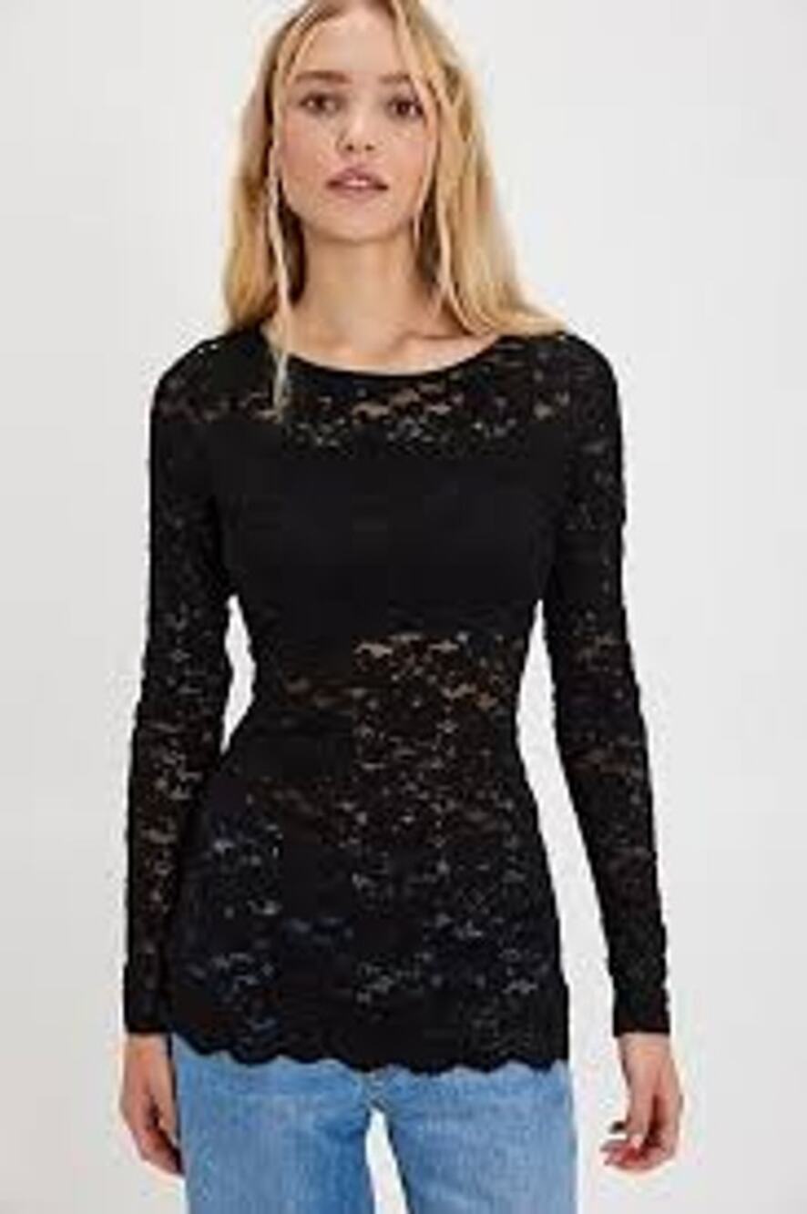 FREE PEOPLE Crochet Knit Top Size XS Back Button Cardigan ROMANTIC Black